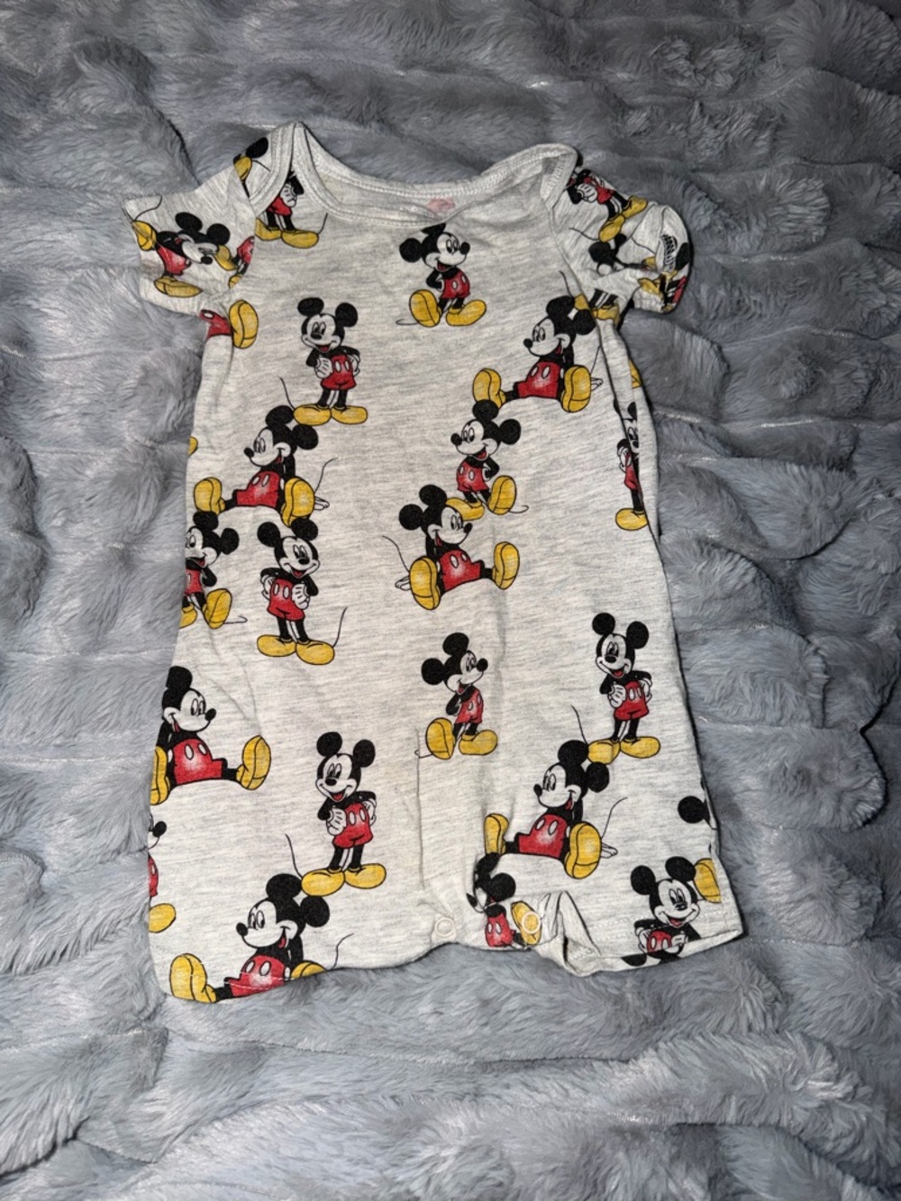 Disney Gray Mickey Mouse Print One-Piece Bodysuit with Red & Yellow